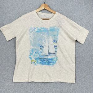 J. Jill Top Womens Small Tan Short Sleeve Sail Boat Beach Tee Collection C2842